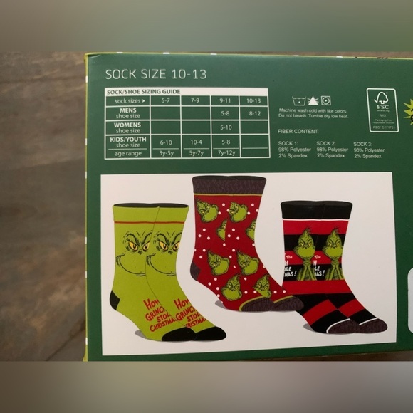 The Grinch 3 pairs Men’s Crew Socks in Box - Picture 4 of 9